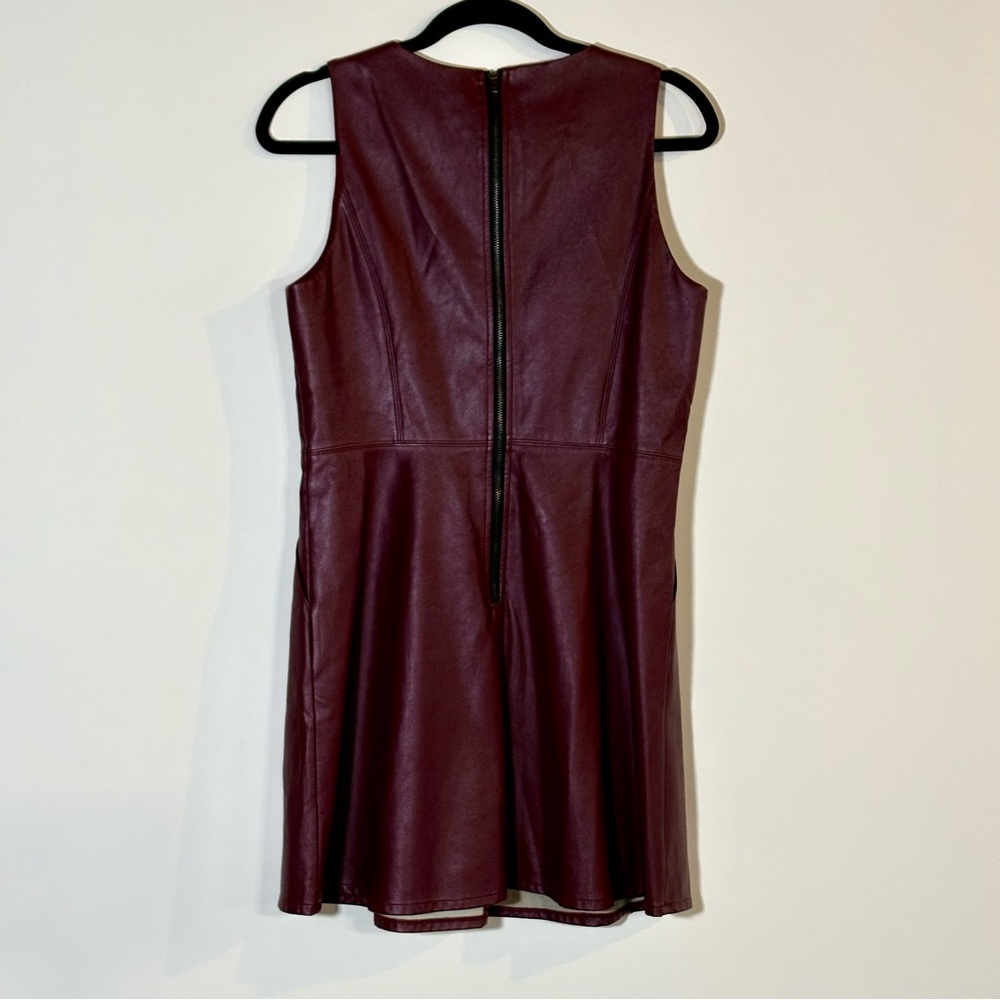 Pink Martini Burgundy Faux Leather Fit & Flare Dress – Sleeveless, Lined, Size M - Picture 6 of 10